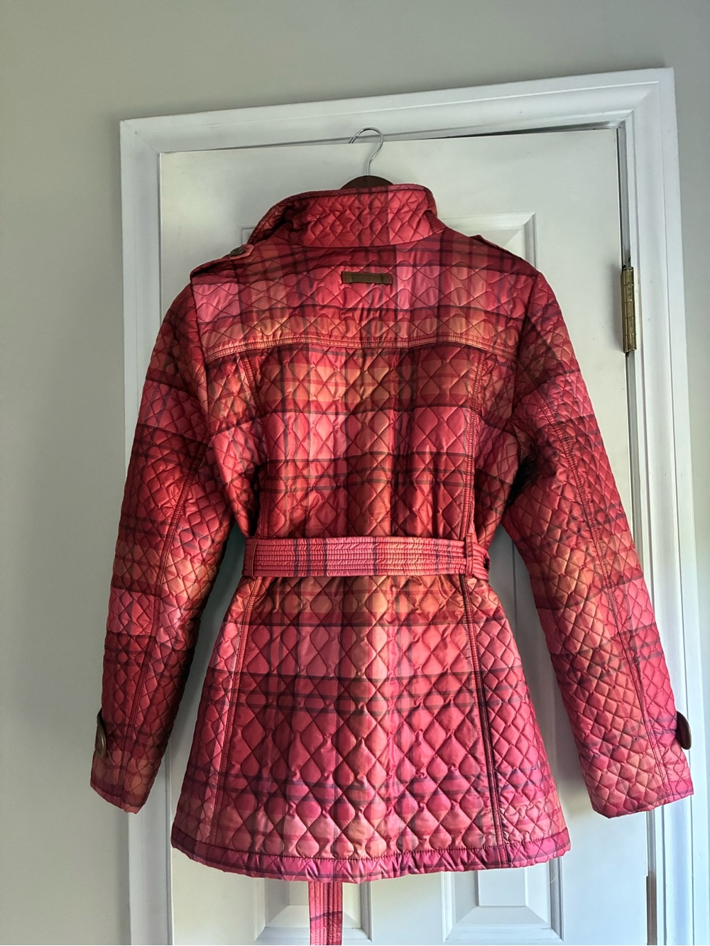 Lands' End Quilted Belted Jacket - Pink Plaid - Picture 2 of 4